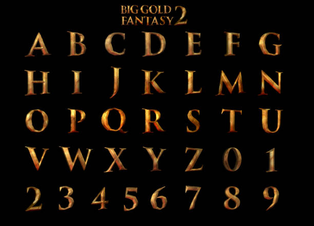 Gold Fantasy alphabet 3D rendered illustration of a gold alphabet fantasy font stock illustrations