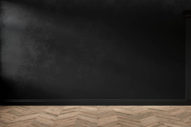 istock Modern classic black empty interior with blank wall and wooden floor. 3d render illustration mock up. 1145889016