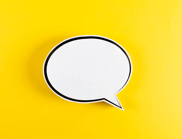 Speech Bubbles Single speech bubble on the yellow background. gossip photos stock pictures, royalty-free photos & images