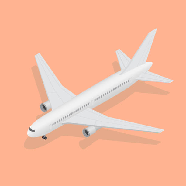 istock 3d isometric plane, high quality transport. Flight of the plane in the sky. Passenger airplane, sunny weather. Color flat icons. Vector illustration 1145889950