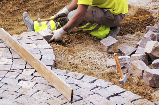 Paving according to traditional methods. stock photo
