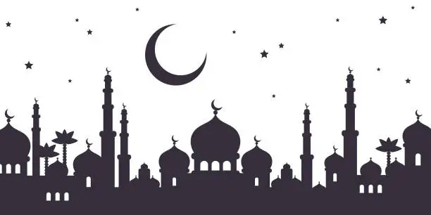 Vector illustration of Arabian city black silhouette