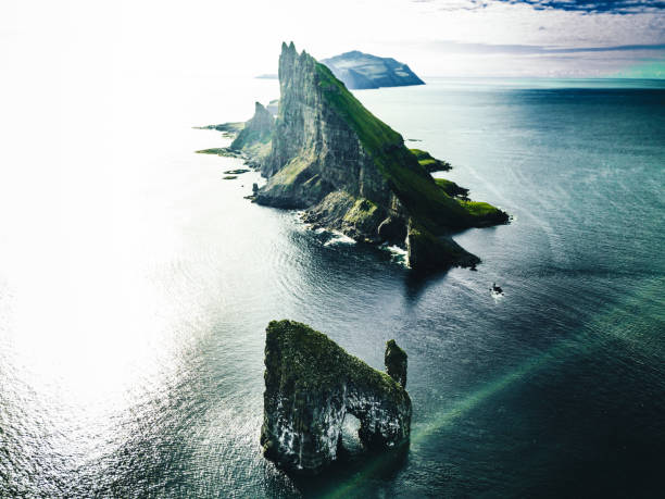 drangarnir aerial view at faroe islands