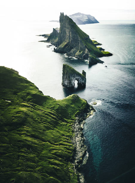istock drangarnir aerial view at faroe islands 1145892206