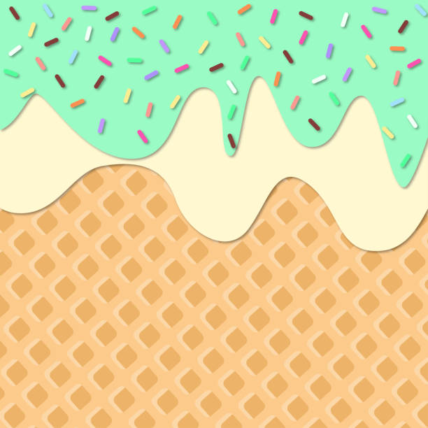 istock Ice Cream Melted on Wafer Background. 3d Vector Illustration. Ice cream with sprinkles dressing 1145893308