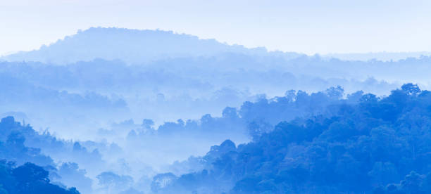 istock Picturesque mountain range in blue misty. 1145893640