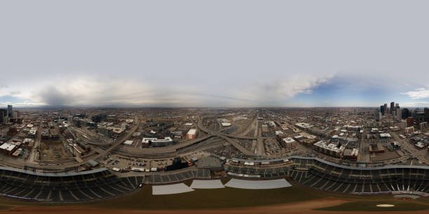 panorama equirectangular esférico aéreo acima do campo de coors denver colorado - coors field - fotografias e filmes do acervo