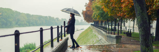 istock Woman with umbrella on a rainy day 1145895680