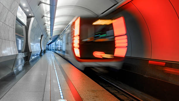 istock Subway train departing the station. 1145895788