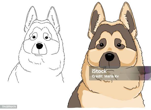 Sketch Portrait Of A Beautiful German Shepherd Illustration Of German Shepherd Head Freehand Drawing Vector Art Good For Coloring Book For Children Stock Illustration - Download Image Now