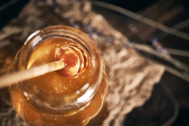 Jar of honey close-up