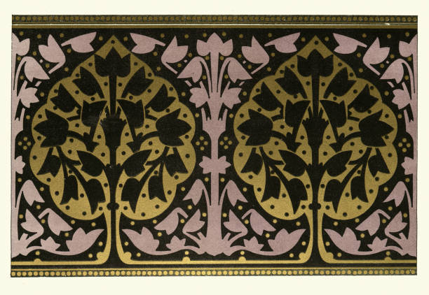 istock Black purple and gold floral design element, Victorian 19th Century 1145902184
