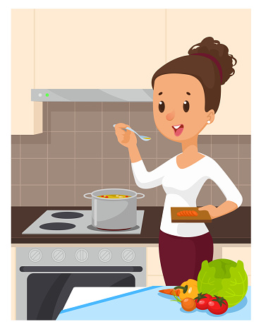 Ilustración de Una Mujer Guapa Cocinando Sopa En La Cocina Ilustración Vectorial De Dibujos Animados y más Vectores Libres de Derechos de Cocinar - iStock Ilustración de Una Mujer Guapa Cocinando Sopa En La Cocina Ilustración Vectorial De Dibujos Animados y más Vectores Libres de Derechos de Cocinar - iStock