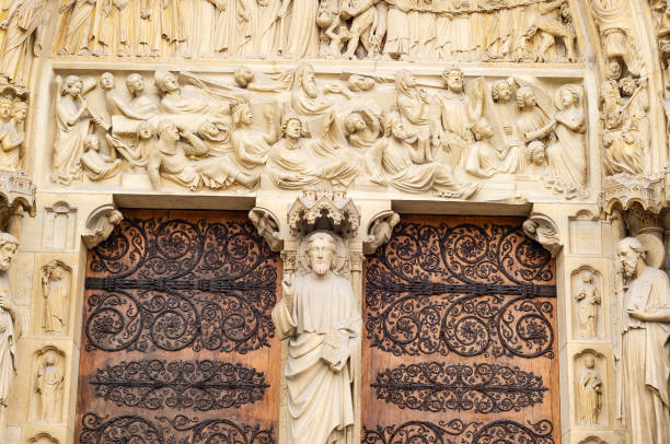 파리 노트르담 대성당 - rose window ile de la cite paris france notre dame 뉴스 사진 이미지