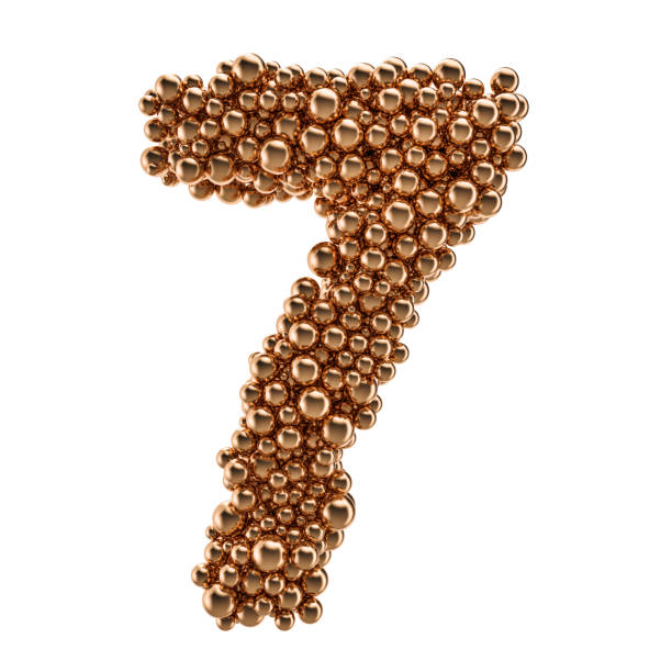 Golden number 7 from gold balls, 3D rendering isolated on white background