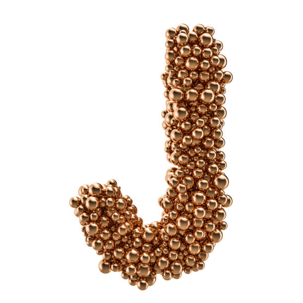 金のボールから黄金の手紙 j、白の背景に分離された3d レンダリング - letter j alphabet metal three dimensional shape ストックフォトと画像