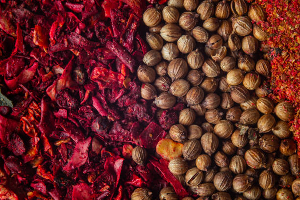 Various colourful spices close up macro background