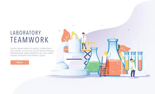 Vector illustration of Teamwork laboratory research with science glass est tube vector illustration concept, people por chemiceal liquid