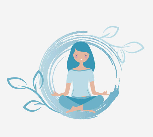 젊은 여자, 명상 벡터 - meditating practicing yoga body stock illustrations