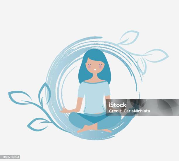 Young Woman Meditating Vector Stock Illustration - Download Image Now - Mindfulness, Meditating, Zen-like