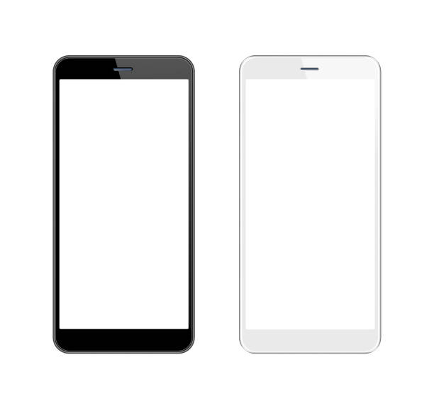 weißes und schwarzes smartphone mit blank screen. handy vorlage. copy space - freisteller – neutraler hintergrund stock-fotos und bilder