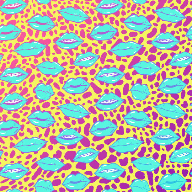 istock Beauty, makeup, cosmetic fashion seamless pattern. Vector red pink color doodle lips patches in pop art 80s-90s style. Woman's sexy emotions mouth. 1145916140