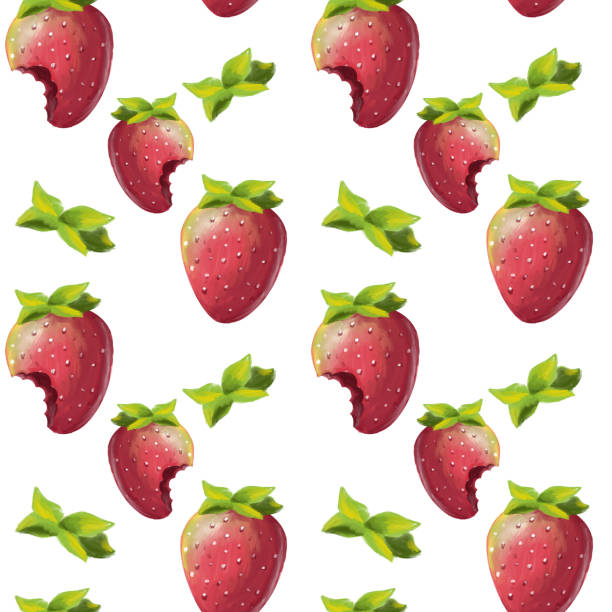 istock Seamless pattern of cute strawberry cartoon hand drawn digital illustration imitation oil on canvas 1145917461