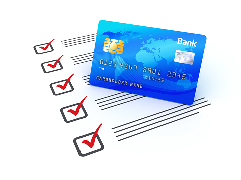 Check List and Credit Card - White Background - 3D Rendering