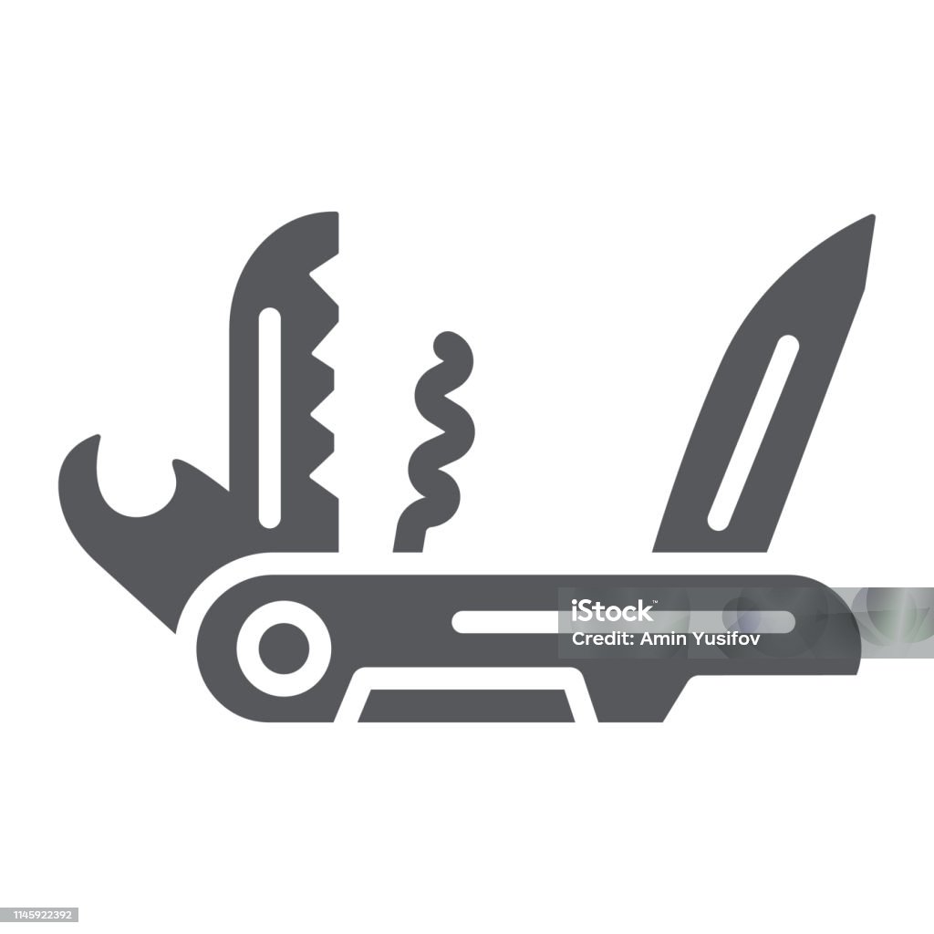 Multi tool glyph icon, camping and multifunction, pocket knife sign, vector graphics, a solid pattern on a white background. Multi tool glyph icon, camping and multifunction, pocket knife sign, vector graphics, a solid pattern on a white background, eps 10. Model Kit stock vector