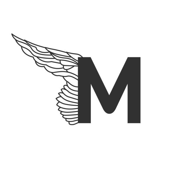 Elegant Dynamic Letter M With Wing Linear Design Can Be Used For Tattoo Any  Transportation Service Or In Sports Areas Vector Illustration Isolated On  White Background Stock Illustration - Download Image Now -