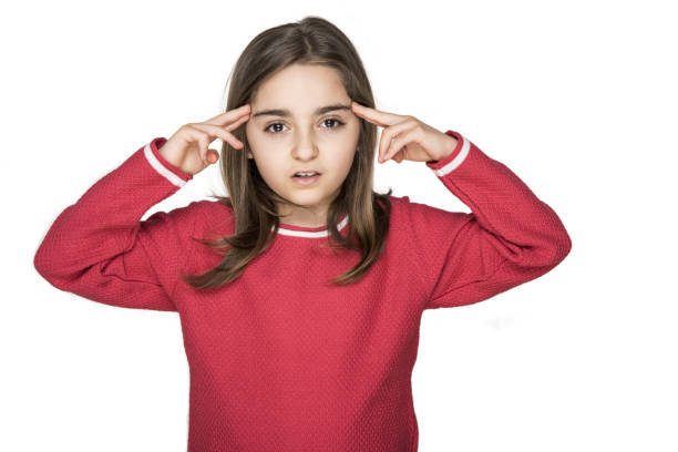 istock Girl on white with hands on temples 1145925791