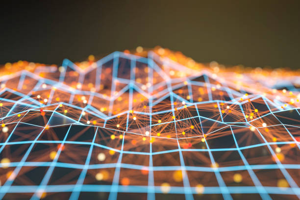istock Abstract background of spheres and wire-frame landscape 1145930218