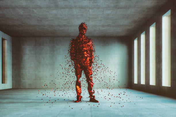 Disintegration of the businessman. This is entirely 3D generated image.
