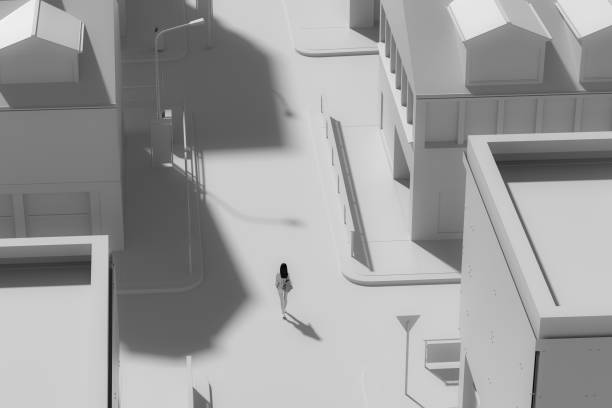 istock Woman walking in empty blank city 1145931255