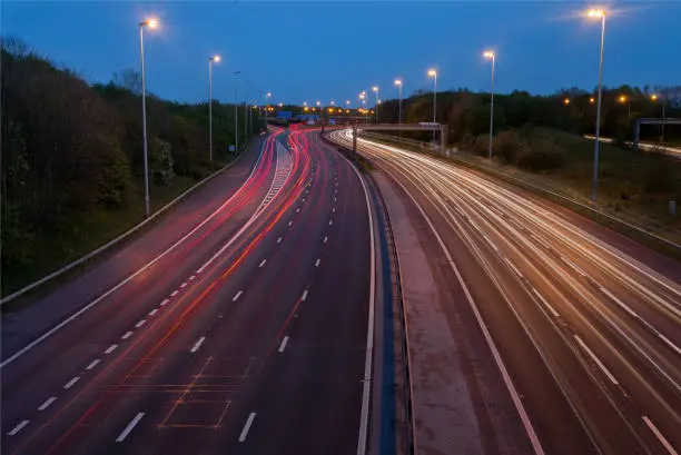 Traffic on the M6 Motorway near  Preston, Lancashire. In the United kingdom.