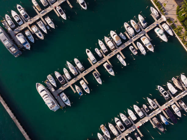 istock Aerial view of marina 1145933202