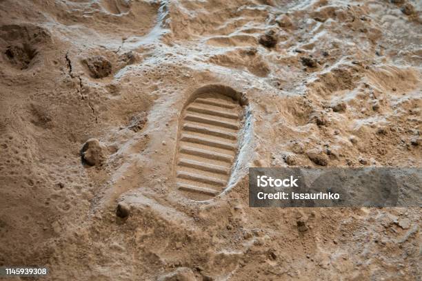Footprint On The Moon Stock Photo - Download Image Now - Moon Surface, Footprint, Apollo 11 Space Mission
