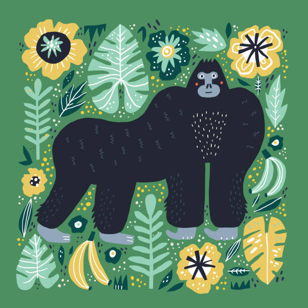 gorilla flache hand-bild - w2 stock-grafiken, -clipart, -cartoons und -symbole