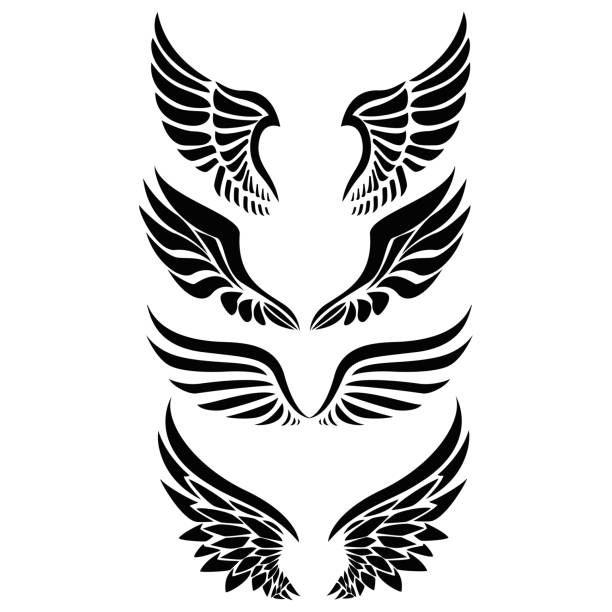 Black silhouette wings emblem collection Illustration of Black silhouette wings emblem collection angels tattoos stock illustrations