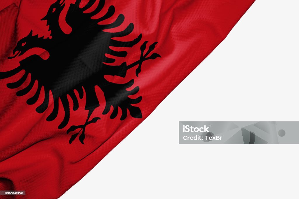 Albania flag of fabric with copyspace for your text on white background Albania Stock Photo