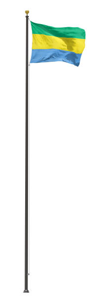 istock Gabon flag flying on a tall flagpole, isolated on a white background 1145961314