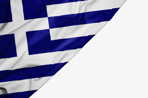 istock Greece flag of fabric with copyspace for your text on white background 1145963231