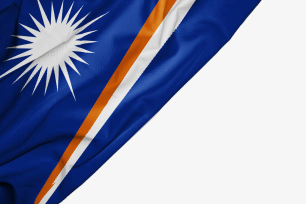 istock Marshall Islands flag of fabric with copyspace for your text on white background 1145963290