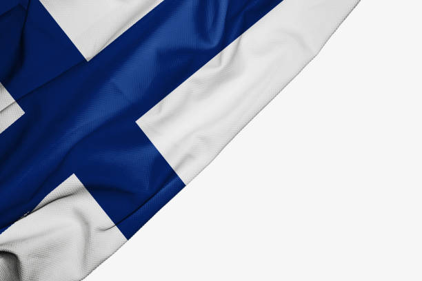 istock Finland flag of fabric with copyspace for your text on white background 1145963367