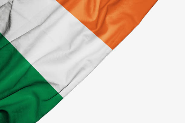 Ireland flag of fabric with copyspace for your text on white background