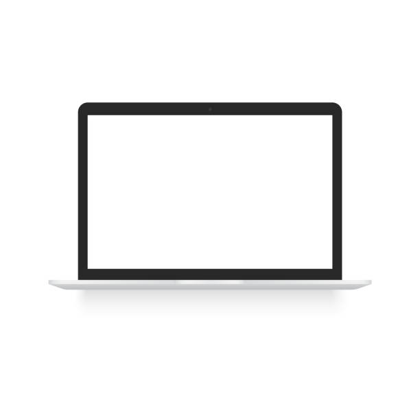 schwarzer laptop mokiert sich mit weichem schatten. vektor. - regenmantel stock-grafiken, -clipart, -cartoons und -symbole
