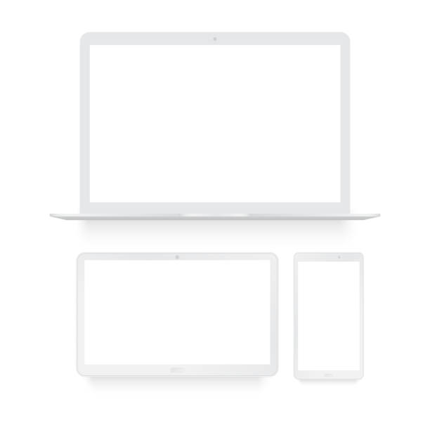 ノートパソコン、タブレット、スマートフォンホワイトモックアップ。ベクトル - netbook white laptop computer点のイラスト素材／クリップアート素材／マンガ素材／アイコン素材