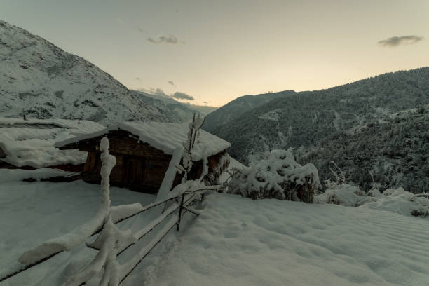 istock Majestic winter landscape glowing by sunlight in the morning. Dramatic wintry scene in himalayas 1145964628