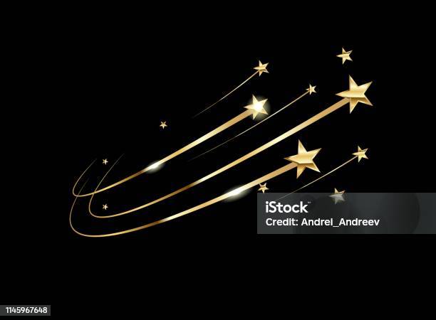 Illustration With Yellow Stars On Black Background For Concept Design Metal Gold Background Shiny Yellow Leaf Gold Texture Background Celebration Concept Space Background Stock Illustration - Download Image Now