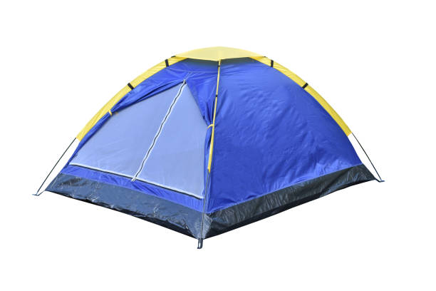 白い背景に分離されたブルーカラードームテント。 - tent camping dome tent single object ストックフォトと画像